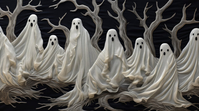 Funny colorful ghosts. Cute cartoon images.
