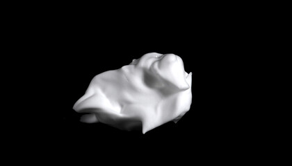 liquid white foam from soap or shampoo or shower gel Abstract soap bubbles. Set foam, soap bubble isolated on black, with clipping path texture and background.
