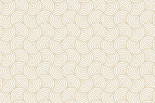 Seamless gold circle stripe line and fan shape pattern, art deco design, png transparent