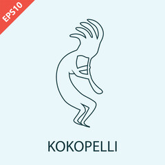 Hand drawn Kokopelli fertility deity icon vector. Native Americans ethnic tattoo aztec symbol. Kokopelli with flute isolated illustration