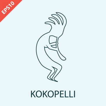 Hand drawn Kokopelli fertility deity icon vector. Native Americans ethnic tattoo aztec symbol. Kokopelli with flute isolated illustration