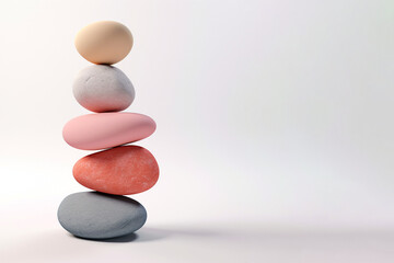 Stack of zen stones with empty copy space, Ai generated balancing pebbles pyramid isolated - obrazy, fototapety, plakaty