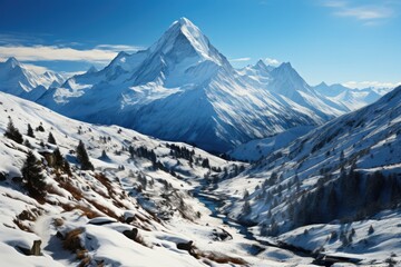 Winter-capped peaks in the distance - stock photography concepts