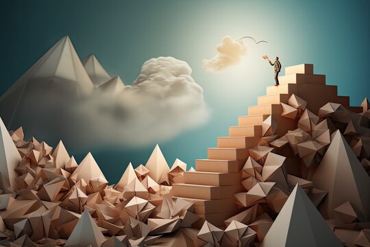 origami paper art, pursuing excellence and aspiring to greatness or climbing