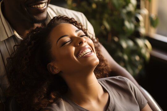 Woman giving her partner a surprise massage - stock photography concepts - Powered by Adobe