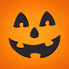 Halloween pumpkin. Scary and funny faces of Halloween pumpkin or ghost. Vintage funny pumpkin isolated on orange background. Vector cartoon Illustration.