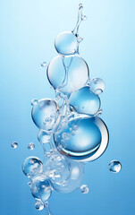 Cosmetic essence, closeup liquid bubbles, molecules of Hyaluronic acid bubbles on the background. Created with generative Ai technology.