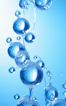 Thick liquids and transparent cells, molecules of Hyaluronic acid bubbles on the background. Created with generative Ai technology.	