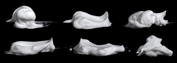liquid white foam from soap or shampoo or shower gel Abstract soap bubbles. Set foam, soap bubble...