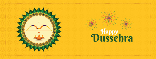 realistic happy dussehra celebration wishing or greeting card and poster and banner design vector file © InkSplash