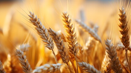 Close up of wheat ears on the field. Golden wheat. - obrazy, fototapety, plakaty