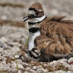 Adorable Killdeer Family Mom Babies Tucked Under Sweetwater Wetlands Park Gainesville Florida