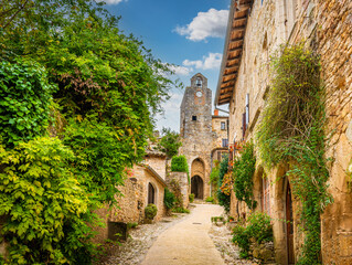 Beautiful medieval village of Bruniquel on the river Aveyron in Occitanie, France - 635047194