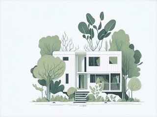 Beautiful house in natural environment drawing. AI generated illustration