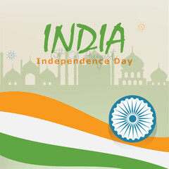 Banner for Independence Day of India with stylish text 15th August and Ashoka Wheel on abstract Background