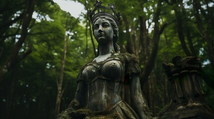 Fototapeta na wymiar Statue of a queen in the forest made with Ai generative technology, Property is fictional