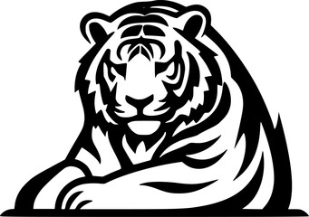 Tiger - Black and White Isolated Icon - Vector illustration