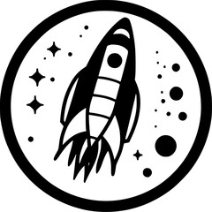 Rocket - Black and White Isolated Icon - Vector illustration