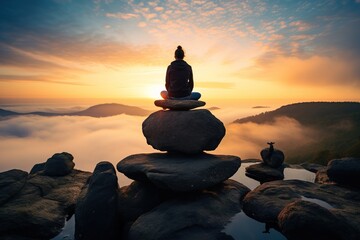 Beautiful girl meditates in nature