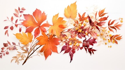 Vibrant autumn leaves watercolor abstract natural art background. AI illustration for designed header, banner, web, wall, greeting cards, poster, wallpaper, wedding invitations, leaflets..