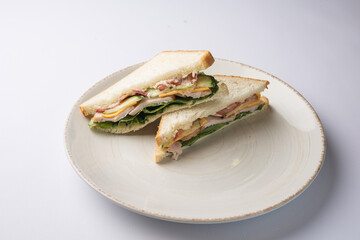 Delicious sandwich on a white background.  