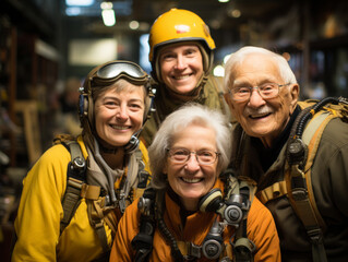 senior people skydiving