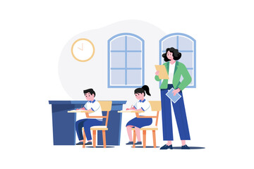 A test administrator oversees students while they take a test