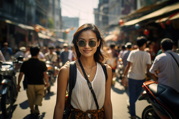  Curious Tourist Exploring Vibrant Streets of Bangkok. Generative Ai
