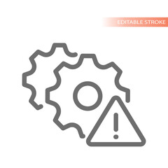 Gear and warning exclamation mark or point sing. System breach, danger or error line vector icon.