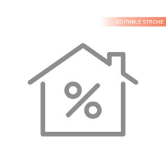 House, home and percentage symbol line vector. Real estate, mortgage and housing outline icon.