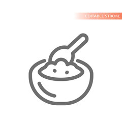 Cereal or rice bowl with spoon icon. Breakfast outline vector.