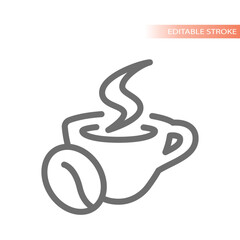 Hot coffee cup and bean line vector icon. Coffee mug with steam outline.