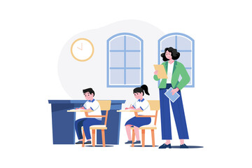 A test administrator oversees students while they take a test