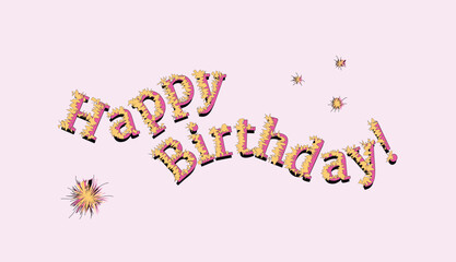 Sparkling Happy Birthday Text and Sparkles Premium Vector