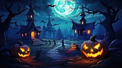 Fototapeta premium halloween, many pumpkins with blur halloween background