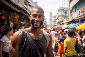 Curious Tourist Exploring Vibrant Streets of Bangkok. Generative Ai.