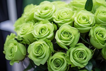 Green Roses Bouquet with White Flowers. Beautiful Floral Arrangement with Nature's Romantic Beauty. Generative AI