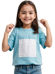 Kid wearing blue clothes smiling and looking at the camera, Happiness concept, isolated,...