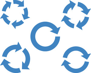 リサイクルの矢印セット　サイクル　アイコン　回転　ベクター　循環 　青　水色　circle arrow icon set.