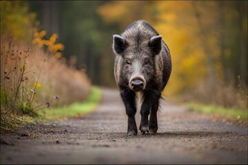 wild boar on the road - Powered by Adobe