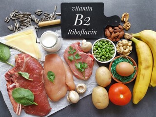 Healthy food rich in vitamin b2 (riboflavin). Natural food sources of vitamin b2: seeds, nuts,...