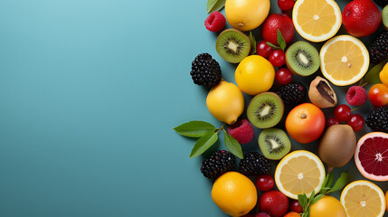 Collection of mixed fruits overhead view flat lay. background with fruits. fruits background. fruit