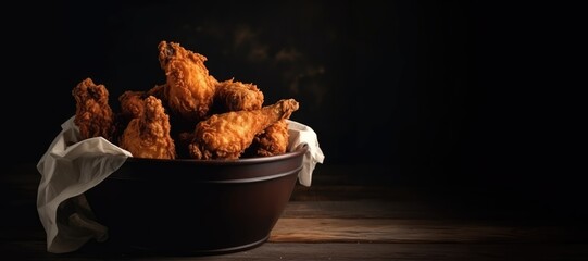 Fried Chicken wings and legs. Bucket full of crispy fried chicken - obrazy, fototapety, plakaty