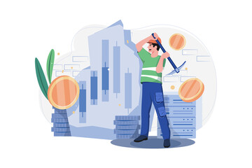 Cryptocurrency Mining Illustration concept on white background