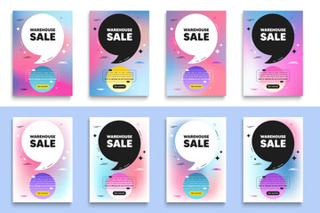 Warehouse sale tag. Poster frame with quote. Special offer price sign. Advertising discounts symbol. Warehouse sale flyer message with comma. Gradient blur background posters. Vector