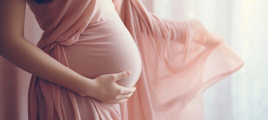 Elegantly Pregnant Woman in Soft Pink Attire