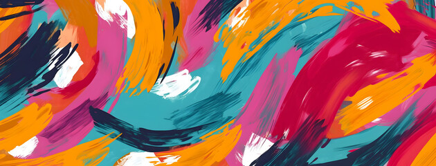 Vibrant Abstract Paint Strokes Background, abstract artwork featuring bold and dynamic strokes of paint in a riot of vibrant colors, creating a powerful visual impact - obrazy, fototapety, plakaty