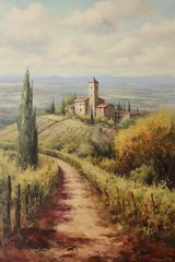 Outdoor-Kissen Colorful vintage oil painting of tuscany, italy © Alicia