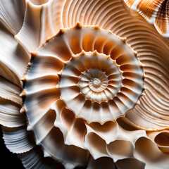 The Spiraled Texture of a Conch Shell Revealed Through Extreme Macro Perspective. Generative AI