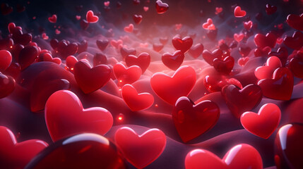 Background of red hearts romance love new quality universal colorful technologies, artificial intelligence
